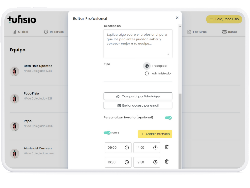 personalizar la disponibilidad horaria