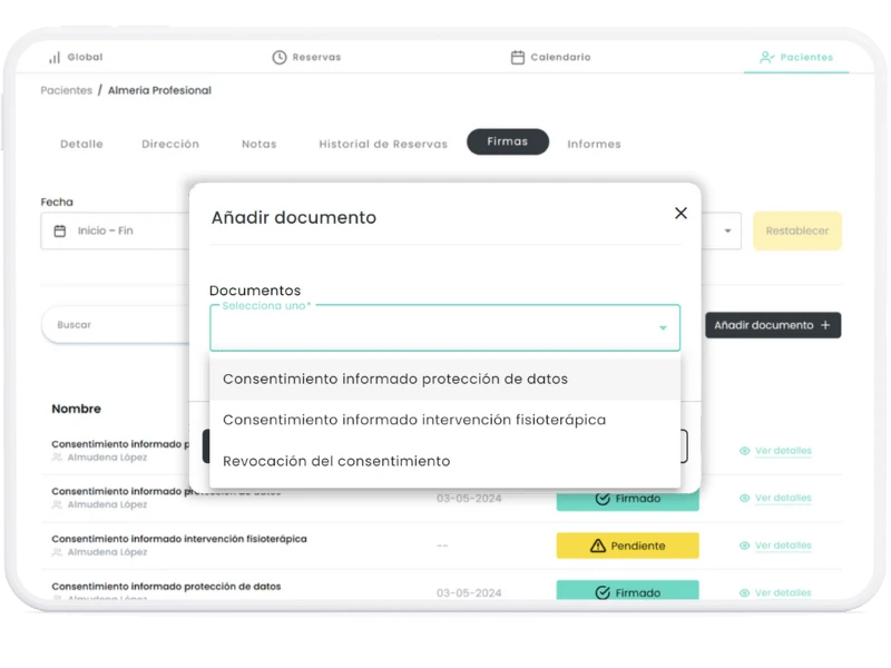 Accede a la firma digital de tus pacientes en el apartado firmas